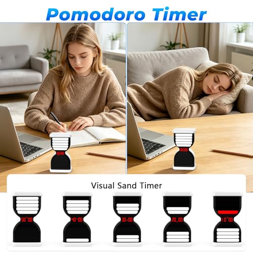 Digital Hourglass Timer, Sand Timer Rechargeable Visual Pomodoro Timers with On/Off Alarm Volume & LED Display, Desk Flip Timer for Study,Work, Kitchen (White) - color: White