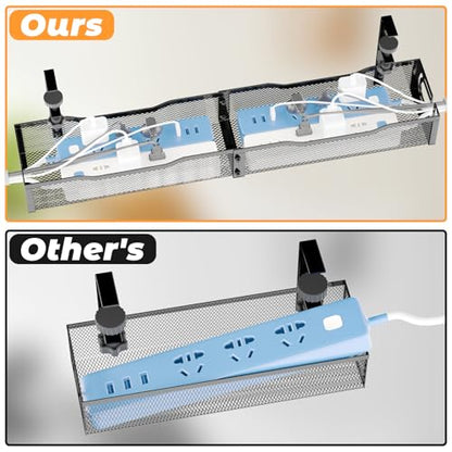 Under Desk Cable Management Tray, No Drill Steel Desk Cable Organizers, Wire Management Tray Cable Management Rack (24.4" Length-Black) - color: 1 Pack-24.4"-Black