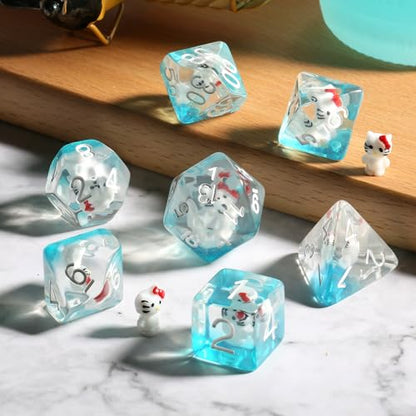 Kitty Dungeons and Dragons Dice,DNDND 7PCS D&D Dice Set with Velvet Bag for DND Role Playing Games and Tabletop Games（Kitty - color: Kitty