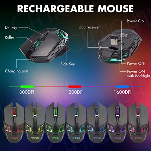 CHONCHOW Wireless Gaming Keyboard and Mouse Combo, Rechargeable 87 Key LED Light Up Keyboard Ergonomic Gaming Mouse, Backlit Wireless Mouse and Keyboard for Xbox PS4 PS4 PC Laptop