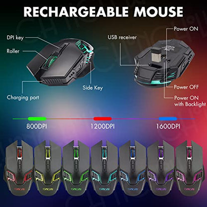 CHONCHOW Wireless Gaming Keyboard and Mouse Combo, Rechargeable 87 Key LED Light Up Keyboard Ergonomic Gaming Mouse, Backlit Wireless Mouse and Keyboard for Xbox PS4 PS4 PC Laptop