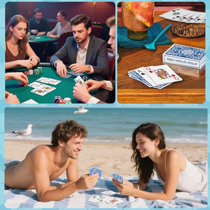 Plastic Playing Cards Waterproof Cards Poker Card 2 Pack Playing Card Large Print for Adults Seniors, Deck of Card Set Poker Cards for Beach Trip Pool Party Games (Blue) - color: Blue