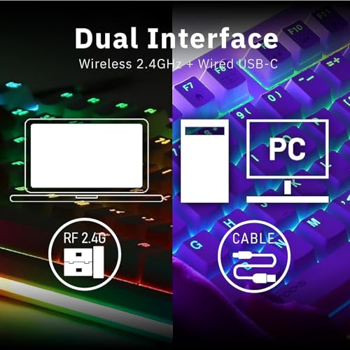 iRocks K71R Wireless RGB Mechanical Gaming Keyboard, Switches Brown, PBT 107 Keys NKRO, RGB Backlit, Dual Wireless/Wired, Compatible with Windows, for Mac, PC and Laptop, White (Red Switch) - color: Red Switches