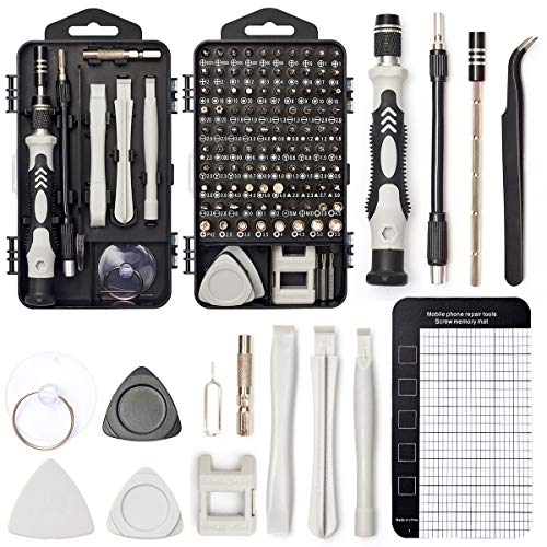 122 in 1 Precision Screwdriver Set With CR-V Steel Bits(Grey) | Magnetic Repair Tool Kit with Case for Repair Computer, Phone, PC, Cellphone, Laptop, Game Console, Watch, Glasses etc - color: Grey