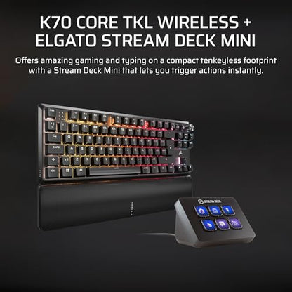 Corsair K70 CORE TKL Wireless + Elgato Stream Deck Mini Bundle - Mechanical Tenkeyless Gaming Keyboard with Studio Controller for Zoom, Teams, PowerPoint, MS Office etc, Compatible with PC/Mac