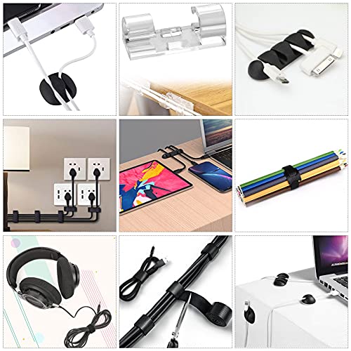 Cord Management Organizer Kit 4 Cable Sleeve split 192PCS Cable Management | 41Self Adhesive Cable Clips Holder, 10pcs and 2 Roll Self Adhesive tie ,100 Fastening Cable Ties, for TV Office Car Desk Home