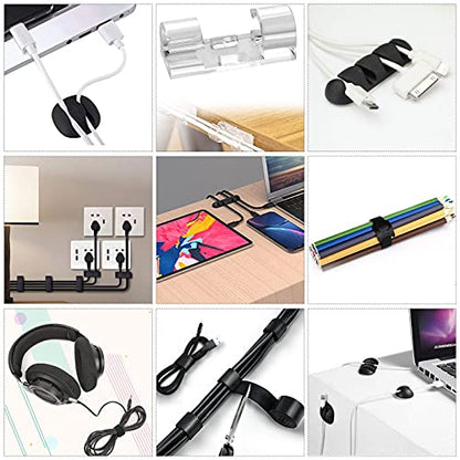 Cord Management Organizer Kit 4 Cable Sleeve split 192PCS Cable Management | 41Self Adhesive Cable Clips Holder, 10pcs and 2 Roll Self Adhesive tie ,100 Fastening Cable Ties, for TV Office Car Desk Home