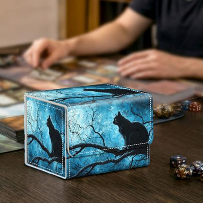 Card Deck Box for MTG Trading Cards with Magnetic Closure,Premium Card Storage Box Case Cover for TCG CCG Magic Cards,Black Cat on Tree - color: Black Cat on Tree