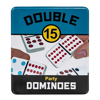 Double 15 Domino Game Travel Tin, Portable Family Game, Ages 8+