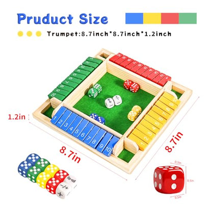 Shut The Box Dice Game for 2-4 Player Wooden Dice Game Math Games Close The Box Family Dice Board Games for Kids Adults, Tabletop Version Games for Classroom, Home, Easter Day, Party or Pub - style: 8.7 inch