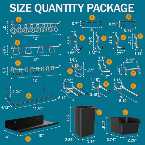 Metal Peg Board Kit with 1/4" Pegboard Accessories, 6 Pack 12"X24" Pegboard and 264PCS Extra Thick Pegboard Accessories,Wall Organizer Peg Board Panels Tool Organizer Storage System (Black)