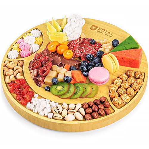 ROYAL CRAFT WOOD Bamboo Cheese Large Round Board and Knife Set with Charcuterie Board & Serving Tray Non - Expandable - style: 2-3 Guests