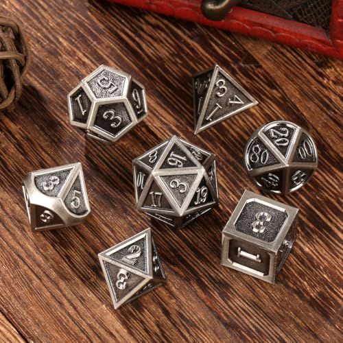 Gear Fingertip Gyro + 7pcs Polyhedral Metal DND Dice Set, Metal Dice Spinner Set, DND Starter Set, Christmas D&D Gifts with Gift Box, Tabletop Games, Role Playing Board Game Accessories, Silver - color: Silver