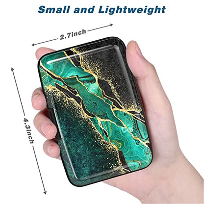 Credit Card Holder, Mini Aluminum Card Wallet RFID Blocking Slim Metal Hard Card Case for Women Men, Green Black Marble - color: Green Black Marble