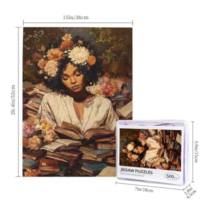 African American Woman Jigsaw Puzzles 500 Pieces for Adults Black Women Reading Book Wooden Puzzle with Letters on Back Challenging Family Activity Games - color: Afr Book 01, size: 500PCS