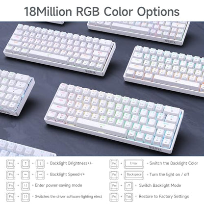 DIERYA DK63 60% Wireless Mechanical Gaming Keyboard | Bluetooth/2.4G/Wired Keyboard | RGB Backlit Compact 63 Keys Mini Office Keyboard | with Red Switch | for Windows Laptop PC Gamer Typist-White - style: White/Red Switches