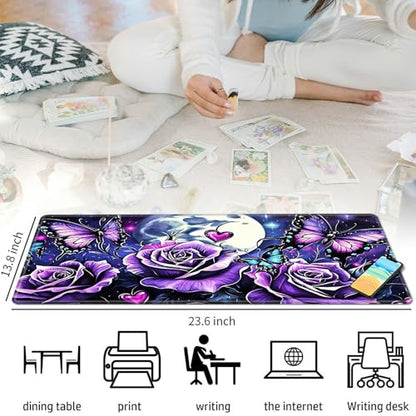Purple Rose and Butterflies for MTG & TCG Playmat Mouse Pad,BFDHGQZC 24" x 14" Game Mat for MTG/RPG/CCG Trading Card Game Playmats Table Mat Perfect for Card Games Video Games Computer Office - color: Purple Rose and Butterflies