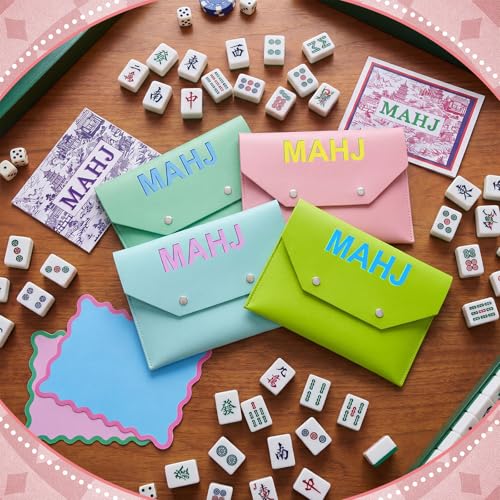 Leather Mahjong Card Holder Clutch Card Pouch Mahjong Accessory 8x6inch Protective Cover Case with Secure Closure Ideal Gift for Lover Playing Game Night(4 Pcs,Turquoise,Pink, Blue,Green) - color: Turquoise,pink, Blue,green