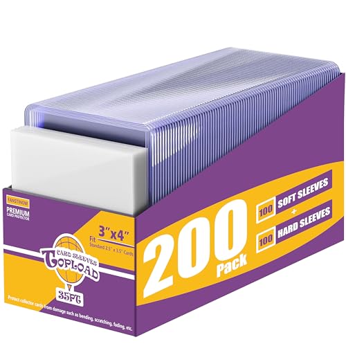 200 Card Sleeves Top Loaders for Cards, 3"x4" Card Holder (100Soft+100Hard) | Premium Card Protector, Playing Cards Holders, Fits 2.5"x3.5" Sized Standard Collectible Trading Baseball Sports Game Cards - size: 100 Soft + 100 Hard