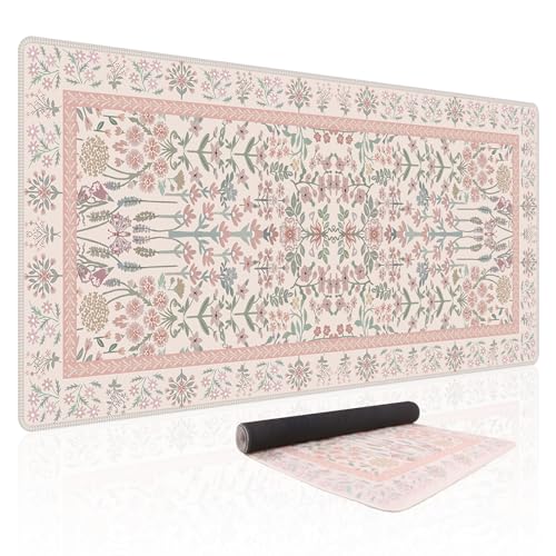 Baziabbo Pink Floral Desk Mat,XXL Extended Big Mouse Pad,Gaming Mousepad with Stitched Edge,Non-Slip Rubber Base Keyboard Desk Pad for Home Office Study Game - color: Pink Floral