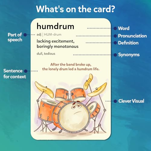 Skillmatics Vocabulary Flash Cards for Kids - Learn 100 Words with Wordplay, Visuals & Soundplay, Educational Gift for Ages 10, 11, 12, & Up, Screen-Free Language Game - style: Level 2