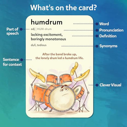 Skillmatics Vocabulary Flash Cards for Kids - Learn 100 Words with Wordplay, Visuals & Soundplay, Educational Gift for Ages 10, 11, 12, & Up, Screen-Free Language Game - style: Level 2