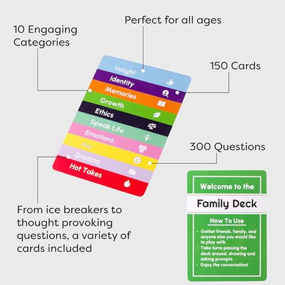Family Pack | 300 Open-Ended Questions and Conversation Starters | Cards to Ignite Deeper Connections | A Great Gift for Families and Close Friends of All Ages