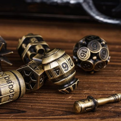 UDIXI Metal Dice Set D&D RPG Polyhedral Metal DND Dice Set Ancient Bronze | 7PCS, Bomb Shape, Solid Metal, Cool Design, Leather Pouch Packaging, for Dungeons and Dragons Role Playing Game Tabletop Game - color: Ancient Bronze