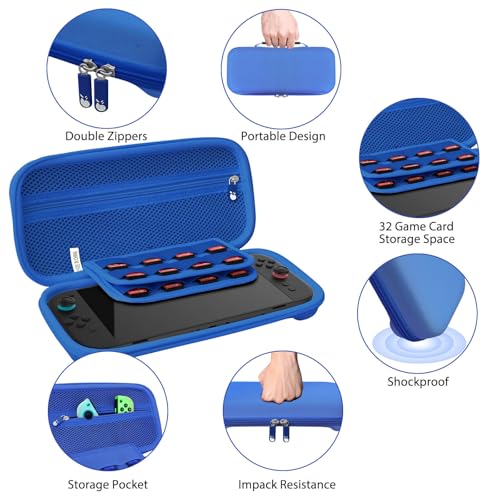 RAVEtone Travel Carrying Case Compatible with Nintendo Switch 2 Model 2025, Large Capacity Premium EVA Portable Hard Shell Pouch Waterproof Game Bag with 32 Game Cartridge Accessories (Blue) - color: Blue, style: Large