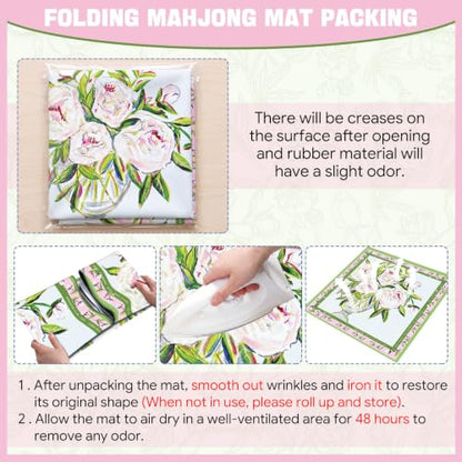 Drydiet Mahjong Mat for Table 31.5 x 31.5 Inch American Mahjong Mat with Carrying Bag, Non-Slip Noise Reduction Table Item for Family Poker Domino Board Game Night & Party Use(Pink Peony) - style: Pink Peony