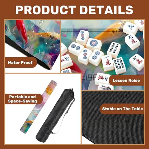 Mahjong Mat 31.5" x 31.5" Intricate Watercolor Pond Art Lotus Fish Soft Pastels Non-Slip Noise Reduction Mahjong Tiles Table Cover for Dominoes Poker Card Board and Tile Games - color: Color1