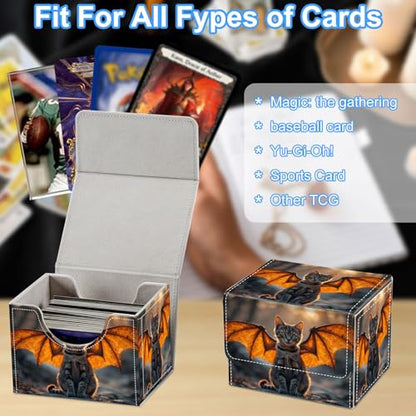 Cat with Wings Deck Box for MTG Commander | Holds 100+ Double-Sleeved Cards | Strong Magnetic TCG Card Case for Collectible Games - color: Cat with Wings