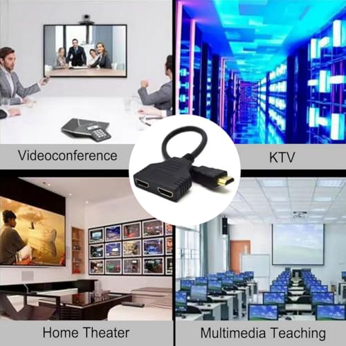 HDMI Splitter 1x2 1080P HDCP 1.4 Compatible with Dual Monitors/TVs/PS5/Xbox - 1 in 2 Out HDMI Duplicator for Mirror Mode, Extended Desktop (2-Pack Black Adapter Cable)