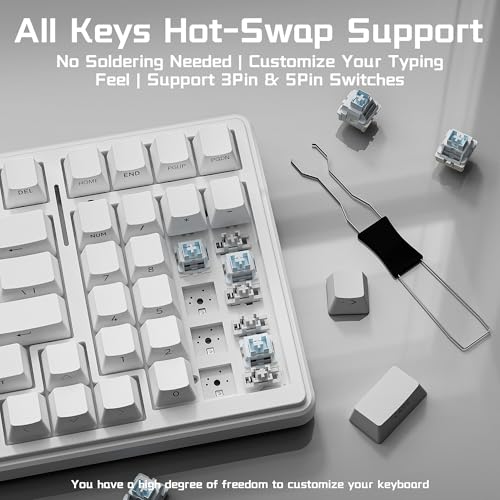 Aula F99 Wireless Mechanical Keyboard, BT5.0/2.4GHz/USB-C, Gasket Mounted Creamy Linear Switches Pre-lubed, Side Printed PBT Keycaps, RGB Backlit Hot Swappable Gaming Keyboard for Win/Mac - color: White