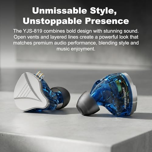 In Ear Monitor Headphones Dual Magnetic Dynamic Driver IEM with Mic, Blue | Hybrid Banlance Armature with Dynamic in Ear Headphones IEM Earphones Gaming Earbuds - color: YJS-819-Blue