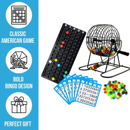 Regal Bingo Deluxe Game Set for Adults and Kids - Includes 8 Inch Wheel Cage, 75 Balls, Master Board, 50 Cards and Colorful Chips - Fun Family Game Night - color: 50 Card Set