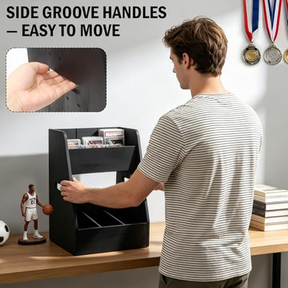 Magnetic 2-in-1 Trading Card Display Stand - Wood Detachable 5-Tier Graded Card Holder & Modular Storage Rack with Supporters, Professional Baseball Card Case for PSA BGS SGC Slabs, Toploaders & TCG - size: Small