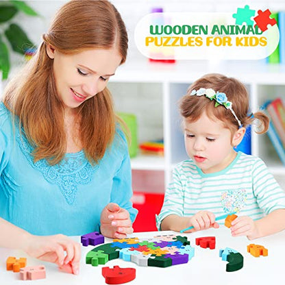 Yunsailing 4 Pcs Wooden Animal Puzzles for Kids, Double Sided Snake Jigsaw with Alphabet & Numbers for Preschool Toddler Learning Educational Activities(Snake, Dinosaur, Elephant, Snail) - style: Snake, Dinosaur, Elephant, Snail