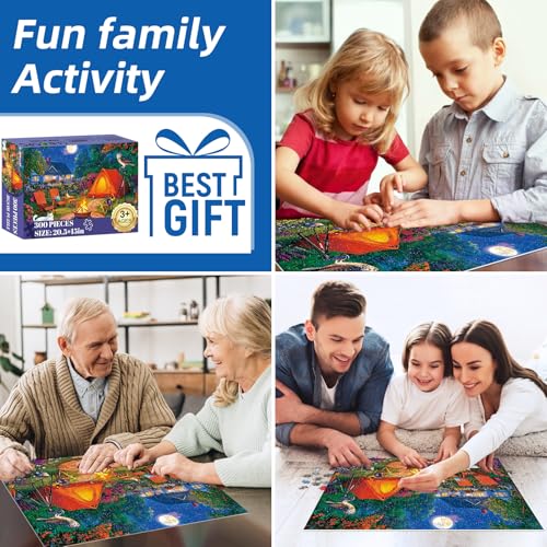 300 Pieces Puzzles for Adults,Moonlight Backyard Camping Puzzle,300 Pieces Puzzle for Adults Large Piece,Cute Cat Jigsaw Puzzles for Kids Ages 8-10,Gifts for Christmas Family Games Lovers 20.5 x 15 in - style: Backyard
