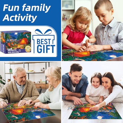 300 Pieces Puzzles for Adults,Moonlight Backyard Camping Puzzle,300 Pieces Puzzle for Adults Large Piece,Cute Cat Jigsaw Puzzles for Kids Ages 8-10,Gifts for Christmas Family Games Lovers 20.5 x 15 in - style: Backyard