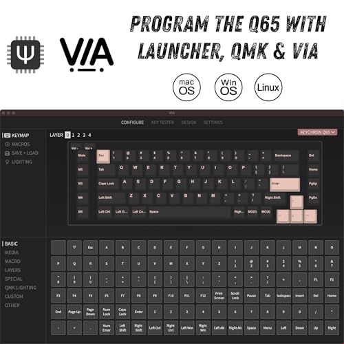 Keychron Q65 Wired 65% Layout Compact Mechanical Keyboard, QMK/VIA Macro Keys Knob Hot-Swappable Aluminum Body Gaming 1000 Hz Polling Rate Compatible with Mac Windows Linux-Gateron Blue Switch - color: Carbon Black-Blue Switch
