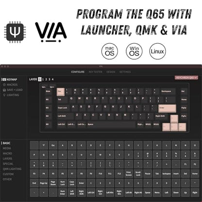 Keychron Q65 Wired 65% Layout Compact Mechanical Keyboard with Knob, Hot-Swappable QMK/VIA Gaming Keyboard Aluminum CNC 1000 Hz Polling Rate Compatible with Mac Windows Linux-Gateron Red Switch - color: Black-Red Switch