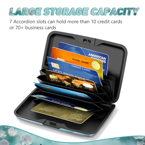 Credit Card Holder, Mini RFID Small Aluminum Card Wallet Business Card Case | Blocking Slim Metal RFID Blocking Front Pocket Wallet Hard Case Durable CC Holder for Women Girls, Green Teal Butterfly - color: Green Teal Butterfly