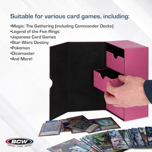 BCW Deck Vault-LX 200 - Pink | Premium Double Deck Card Case with Magnetic Closure & Dice Tray | Holds 100+ Sleeved Trading Cards per Tray