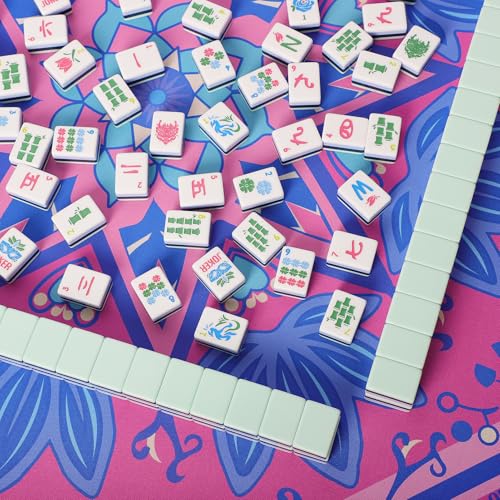 Jongyance Printed Learning Mahjong Mat (33”x33”) with Black Carrying Bag, Anti-Slip, Noise-Reducing, Mahjong Table Mat for Mah-jongg,Poker, Board Games, Dominoes, and Card - color: Purple and Pink
