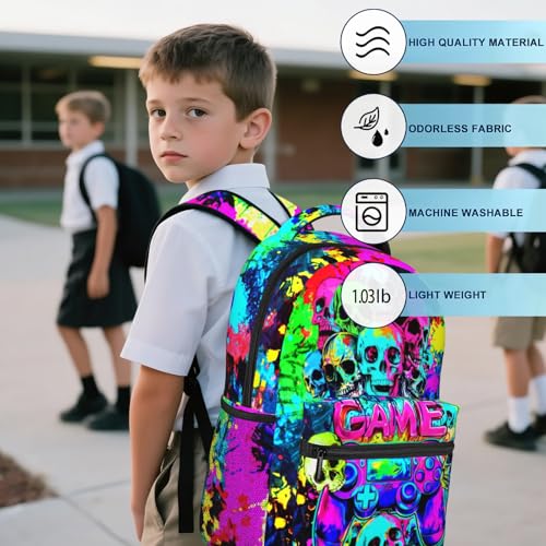Backpack For Boys Graffiti Game School Backpack for Boys Kids Children Teens Elementary Middle School Students Bookbag Ages 6-18 Lightweight Travel Back Pack - color: Skull Game