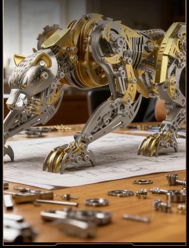 3-D Metal Cheetah Model Building Kit for Adults: Steampunk Leopard Challenge - 3-D Puzzle Jigsaw, DIY Mechanical Engineering Toy, Unique Gifts for Men & Women (Golden) - color: Golden