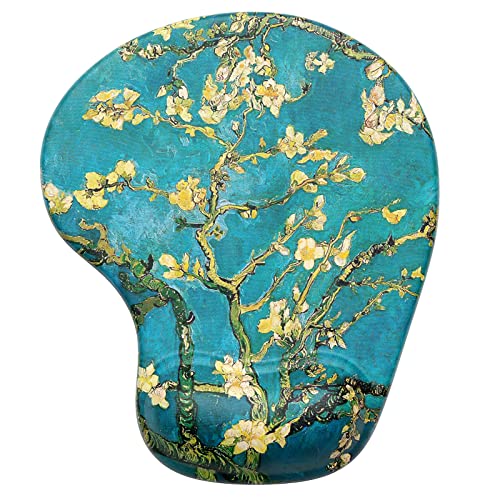 Hsurbtra Ergonomic Mouse Pad with Wrist Rest Support, Gel Mouse Pads with Non-Slip PU Base, Pain Relief Memory Foam Computer Mat, Cute Office Supplies Desk Decro Accessories, Blue - color: Almond Flower, size: Normal