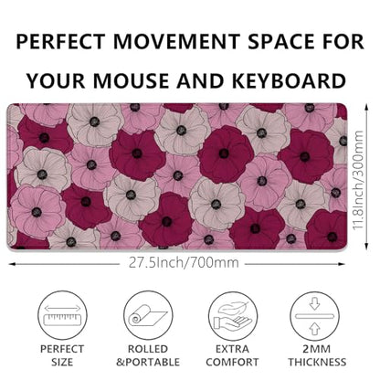 Abstract Floral Mouse Pad Desk Pad,Boho Art Flowers Extended Gaming Mouse Mat with Stitched Edges Non-Slip Waterproof Rubber Base Mous Mat for Office Home Game Desk Pad(27.5X11.8 in) - color: Line Art Floral