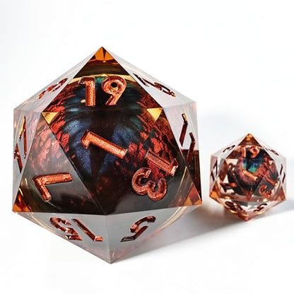 Mini Planet 50mm Chonk Giant D20 Liquid Core Dragon Eyeball Polyhedral DND Sharp Edge RPG MTG Handmade Dice - color: Dragon Eye Dice 8